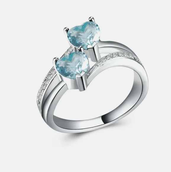 New Sky Blue Hearts Wedding/Engagement Ring - Picture 5 of 6